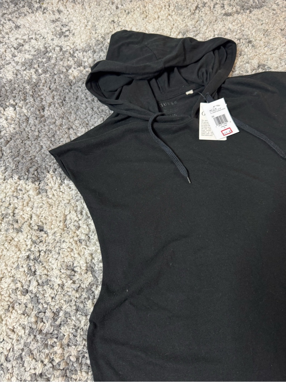 GUESS, Men’s Black Sleeveless Hooded Tank Top, Jagger Washed Hoodie, Black, L - Picture 3 of 10